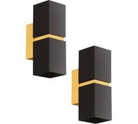 Loops 2 PACK Wall Light Colour Gold Plated Steel Black Square Shape Shade GU10 2x3.3W Loops Black