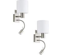 2 Pack - Wall Light-Colour Satin Nickel-Shade White-Fabric- E27;LED-1x40W;1x3.5W - Indoor Interior Lounge Dining Hallway Mounted Sconce Modern