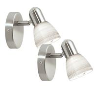 Loops 2 PACK Wall Light Colour Satin Nickel Shade White Glass Wiping Technique E14 25W in Metallics Loops Metallics