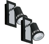 Loops 2 PACK Wall Spot Light Black & Chrome Back Plate & Shade Rocker Switch GU10 5W Loops Black