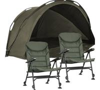 Loops 2-Person Waterproof Carp Fishing Bivvy Tent With Adjustable Reclining Camp Chairs Set