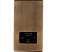 Loops 230V & 115V Twin Shaver Socket Wall Plate Screwless Antique Brass Bathroom