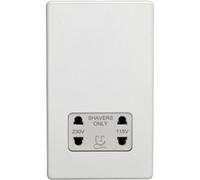 Loops 230V & 115V Twin Shaver Socket Wall Plate Screwless Matt White Bathroom