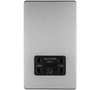 Loops 230V & 115V Twin Shaver Socket Wall Plate Screwless Satin Steel Bathroom