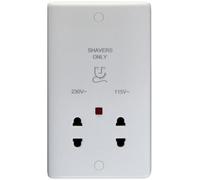 Loops 230V & 115V Twin Shaver Socket Wall Plate White Plastic Bathroom 86mm X 146mm