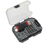 Loops 24 PACK Stubby Fine Tooth Ratchet Screwdriver Socket & Bit Set - Comfort Grip Loops Multicolor