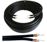 Loops 25M Twin 2x WF65 Thin Coaxial Black Cable - Shotgun Satellite/Aerial Sky Plus/HD Freesat - Drum