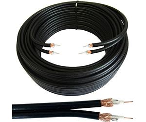 Loops 25M Twin 2x WF65 Thin Coaxial Black Cable - Shotgun Satellite/Aerial Sky Plus/HD Freesat - Drum