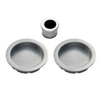 Loops 29mm Sliding Door Rose & 2X 56mm Round Flush Finger Pulls - Satin Chrome