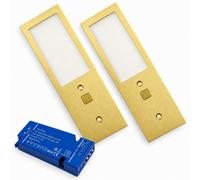 Loops 2X 24V Brass 175mm Super Slim Rectangle Surface Mounted Led Under Cabinet Light And Driver Kit, 3 White Colours