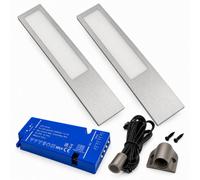 Loops 2X 24V Dimmable Aluminium 200mm Super Slim Rectangle Surface Mounted Led Under Cabinet Light And Driver Kit, Natural White 4000K