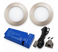Loops 2X 24V Dimmable Aluminium Round Recessed Led Under Cabinet Light And Driver Kit, 3 White Colours