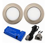 Loops 2X 24V Dimmable Aluminium Round Recessed Led Under Cabinet Light And Driver Kit, Cool White 6000K