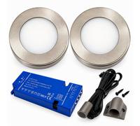Loops 2X 24V Dimmable Aluminium Round Surface Mounted Led Under Cabinet Light And Driver Kit, 3 White Colours