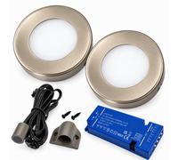 Loops 2X 24V Dimmable Aluminium Round Surface Mounted Led Under Cabinet Light And Driver Kit, Natural White 4000K