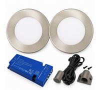 Loops 2X 24V Dimmable Aluminium Super Slim Round Surface Mounted Led Under Cabinet Light And Driver Kit, 3 White Colours