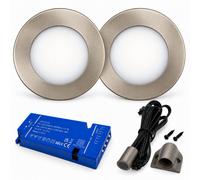 Loops 2X 24V Dimmable Aluminium Super Slim Round Surface Mounted Led Under Cabinet Light And Driver Kit, Warm White 3000K