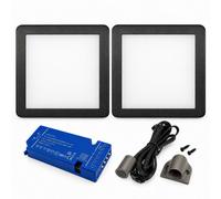 Loops 2X 24V Dimmable Black Low Profile Square Surface Mounted Led Under Cabinet Light And Driver Kit, 3 White Colours