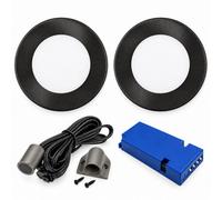 Loops 2X 24V Dimmable Black Super Slim Round Surface Mounted Led Under Cabinet Light And Driver Kit, 3 White Colours