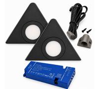 Loops 2X 24V Dimmable Black Triangle Surface Mounted Led Under Cabinet Light And Driver Kit, 3 White Colours
