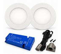 Loops 2X 24V Dimmable White Super Slim Round Surface Mounted Led Under Cabinet Light And Driver Kit, Natural White 4000K