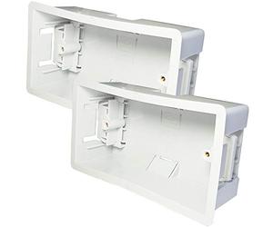 Loops 2x 47mm Deep Plasterboard Back Box - Double Dry Lining Flush/Recess Mounted Pattress For Stud/Plaster Board Walls, Face Plates & Twin / 2 Gang Socket Outlets