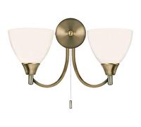 Loops 2X 60W E14 | 155mm Over Hang Twin Wall Light | Antique Brass & Round Frosted Glass Shade | Dual Bulb Curved Arm Living Room Lounge Bedroom Bedside Feature Lighting Base | LED & Dimmable/Dimming
