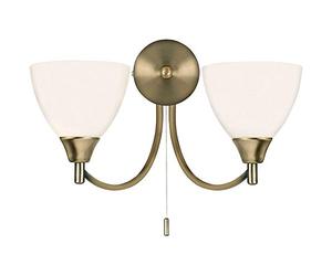 Loops 2X 60W E14 | 155mm Over Hang Twin Wall Light | Antique Brass & Round Frosted Glass Shade | Dual Bulb Curved Arm Living Room Lounge Bedroom Bedside Feature Lighting Base | LED & Dimmable/Dimming