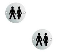 Loops 2x Bathroom Door Unisex Symbol Sign 76mm Diameter Satin Anodised Aluminium Loops Multicolor