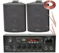 Loops 2X Black Bluetooth Wall Speaker System 110W Bar Restaurant Wireless Amp Hifi Kit