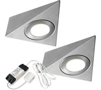 Loops 2x BRUSHED NICKEL Pyramid Surface Under Cabinet Kitchen Light & Driver Kit - Warm White LED in Metallics Loops Metallics