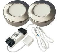 2x 2.6W LED Kitchen Cabinet Surface Spot Lights & Driver Kit Steel Warm White