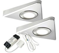 Loops 2x BRUSHED NICKEL Triangle Surface Under Cabinet Kitchen Light & Driver Kit - Natural White LED