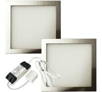 Loops 2x BRUSHED NICKEL Ultra-Slim Square Under Cabinet Kitchen Light & Driver Kit - Warm White LED