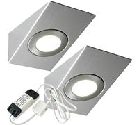 Loops 2x BRUSHED NICKEL Wedge Surface Under Cabinet Kitchen Light & Driver Kit - Natural White LED