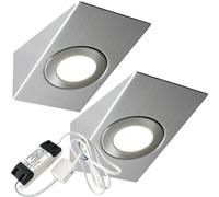 Loops 2x BRUSHED NICKEL Wedge Surface Under Cabinet Kitchen Light & Driver Kit - Natural White LED in Metallics Loops Metallics