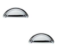 Loops 2X Cabinet Cup Pull Handle 94 X 41.5mm 76mm Fixing Centres Polished Chrome