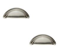 Loops 2X Cabinet Cup Pull Handle 94 X 41.5mm 76mm Fixing Centres Satin Nickel