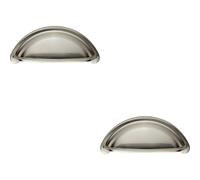 Loops 2x Cabinet Cup Pull Handle 94 x 41.5mm 76mm Fixing Centres Satin Nickel in Metallics Loops Metallics