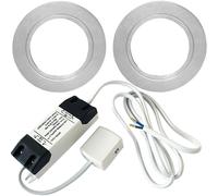 Loops 2x CHROME Round Flush Under Cabinet Kitchen Light & Driver Kit - Natural White LED