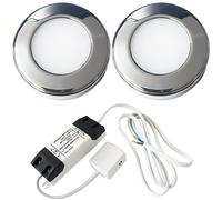 2x 2.6W LED Kitchen Cabinet Surface Spot Lights & Driver Chrome Natural White