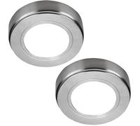 Loops 2x CHROME Round Surface or Flush Under Cabinet Kitchen Light Kit - 240V Mains Powered - Natural White LED