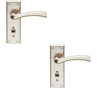 Loops 2x Chunky Curved Tapered Handle on Bathroom Backplate 150 x 50mm Satin Nickel in Metallics Loops Metallics