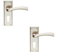 Loops 2x Chunky Curved Tapered Handle on Euro Lock Backplate 150 x 50mm Satin Nickel in Metallics Loops Metallics