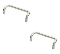 Loops 2X Cranked Door Pull Handle 19mm Dia 225mm Fixing Centres Satin Steel