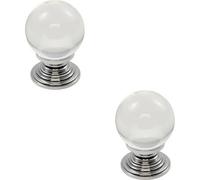 Loops 2X Crystal Ball Cupboard Door Knob 30mm Diameter Clear Translucent & Chrome