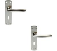 Loops 2x Curved Bar Lever Door Handle on Lock Backplate 172 x 44mm Satin Steel in Metallics Loops Metallics