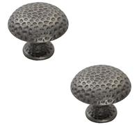 Loops 2x Dimpled Mushroom Cupboard Door Knob 38mm Dia Antique Steel Cabinet Handle in Metallics Loops Metallics