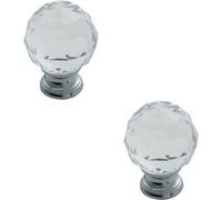 Loops 2X Faceted Crystal Cupboard Door Knob 25mm Dia Polished Chrome Cabinet Handle