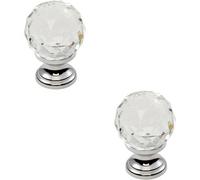 Loops 2X Faceted Crystal Cupboard Door Knob 31mm Dia Polished Chrome Cabinet Handle